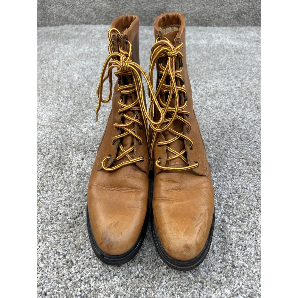Tony Lama Tan Leather Lace Up Combat Work Boots Red Piping Women Size 7.5B